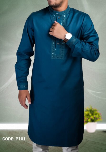 Elevate Your Eid Look with Premium Panjabi Peacock Blue - P101 - Image 1