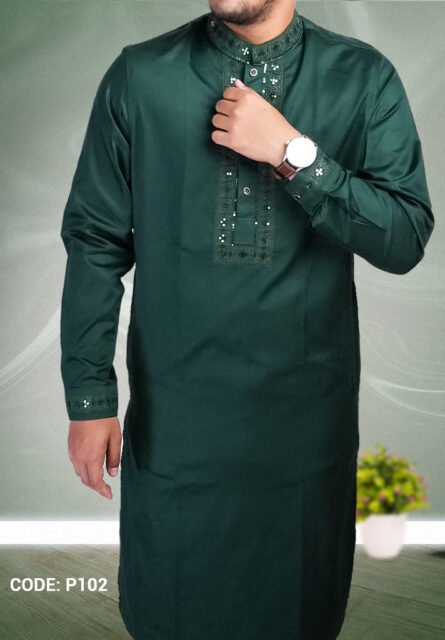 Elevate Your Eid Look with Premium Panjabi Bottle Green - P102 - Image 1