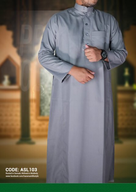 Al Aseel Grey Jubbah – Premium Saudi Thobe for Elegant Modesty ASL 103 - Image 1