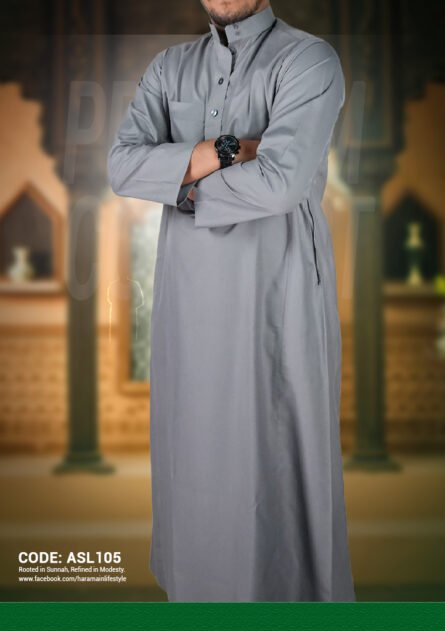 Al Aseel Silver Jubbah – Premium Saudi Thobe for Elegant Modesty ASL 105 - Image 1