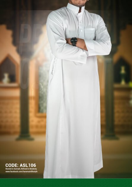 Al Aseel  White Jubbah – Premium Saudi Thobe for Elegant Modesty ASL 106 - Image 1