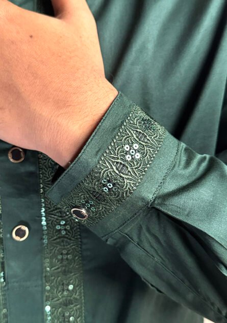 Elevate Your Eid Look with Premium Panjabi Bottle Green - P102 - Image 2