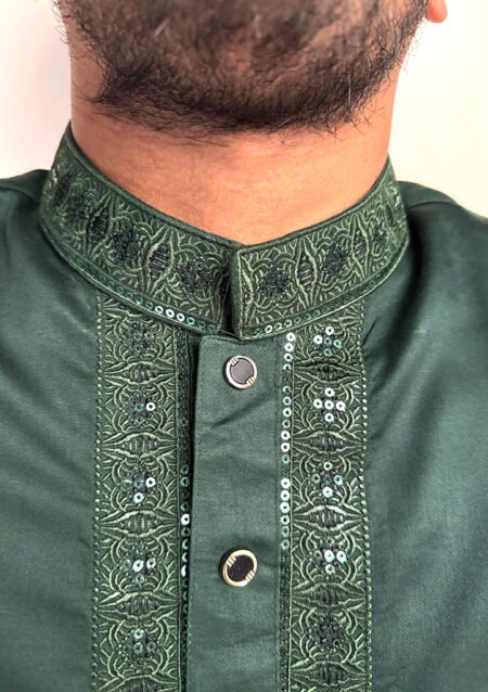 Elevate Your Eid Look with Premium Panjabi Bottle Green - P102 - Image 2