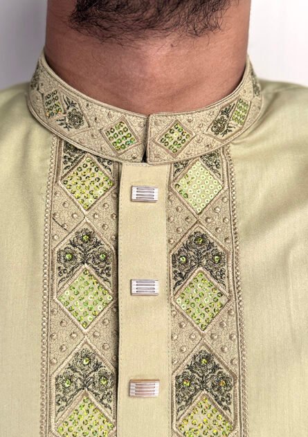 Elevate Your Eid Look with Premium Panjabi Olive Green - P104 - Image 2