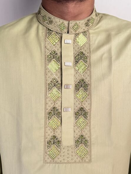 Elevate Your Eid Look with Premium Panjabi Olive Green - P104 - Image 5